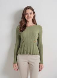 Pulover croială cambrată mâneci lungi verde LO! LES FILLES femme