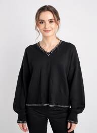 Pulover guler în v mâneci lungi negru ESTHEME femme