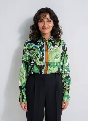 Cămașă imprimeu fantezie mâneci lungi verde LOLA CASADEMUNT femeie