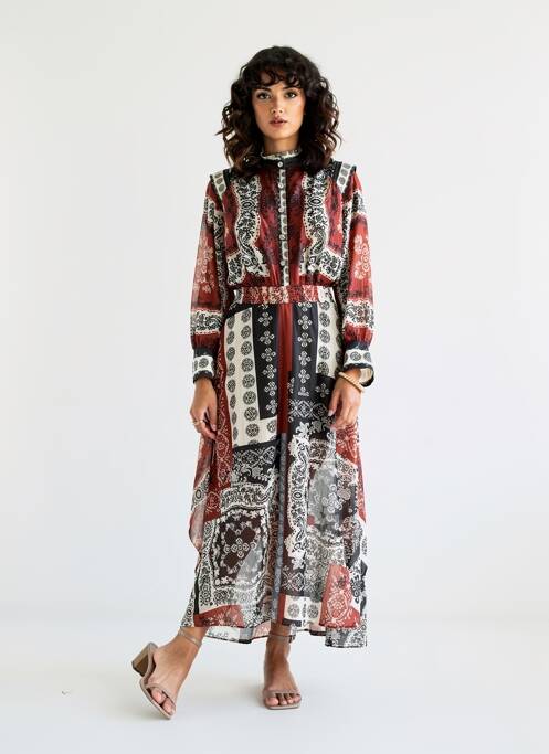 Rochie lungă mâneci lungi mâneci lungi maro LESLIE femme