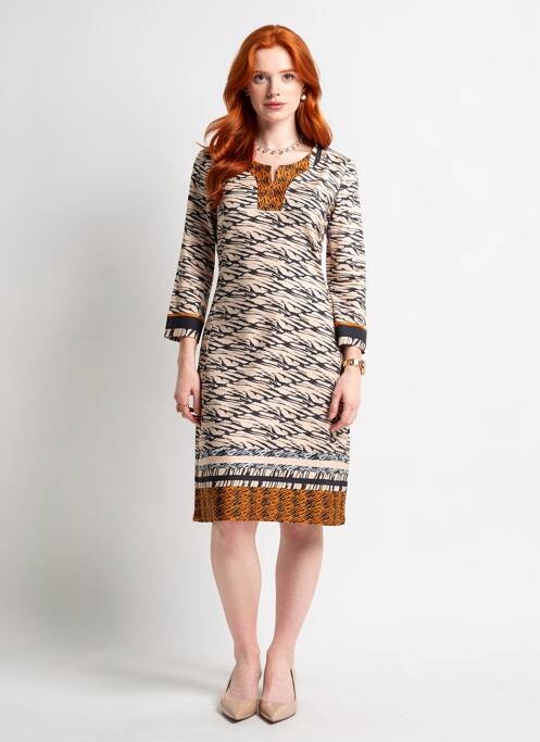 Rochie midi mâneci 3/4 mâneci 3/4 bej GEVANA femme