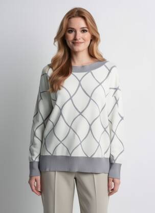 Pulover guler rotund mâneci lungi alb MARIA BELLENTANI femme