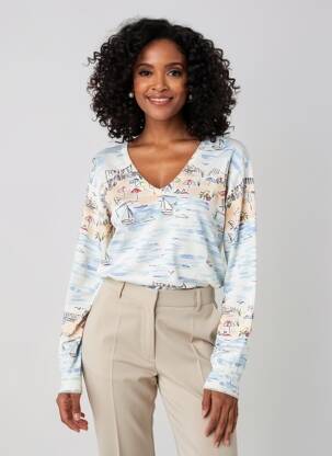 Pulover croială cambrată mâneci lungi alb LEO & UGO femme