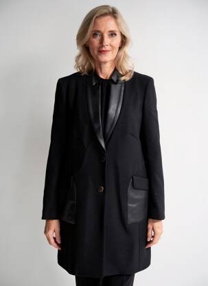 Palton lung croială cambrată fără glugă negru EVA KAYAN femme