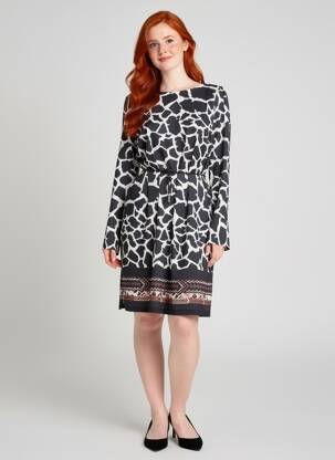 Rochie midi imprimeu fantezie mâneci lungi negru FUEGO WOMAN femeie