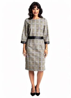 Rochie midi mâneci 3/4 mâneci 3/4 gri ELEONORA AMADEI femeie