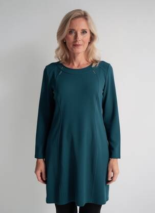 Rochie midi țesătură crep mâneci lungi verde GEVANA femeie