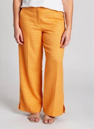 Pantalon drept talie cu cleme mărime normală portocalie H&M femeie