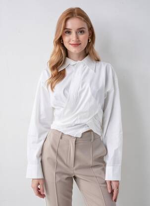 Cămașă croială cambrată mâneci lungi alb SECOND FEMALE femeie