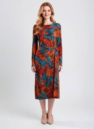 Rochie midi imprimeu fantezie mâneci lungi albastru SURKANA femeie