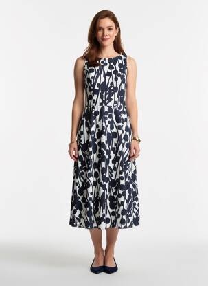 Rochie midi imprimeu fantezie fără mâneci albastru VERA MONT femeie