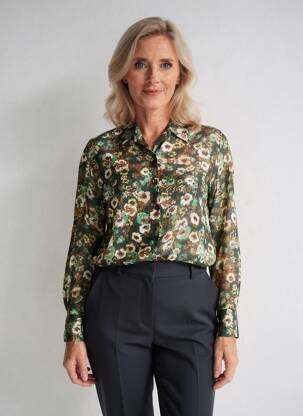 Cămașă țesătură crep mâneci lungi verde SIGNE NATURE femeie