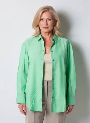 Cămașă croială dreaptă mâneci lungi verde GARCIA femeie