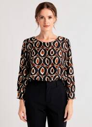 Top imprimeu fantezie mâneci lungi negru SIGNE NATURE femme