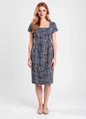 Rochie midi țesătură crep mâneci scurte albastru VERA MONT femeie