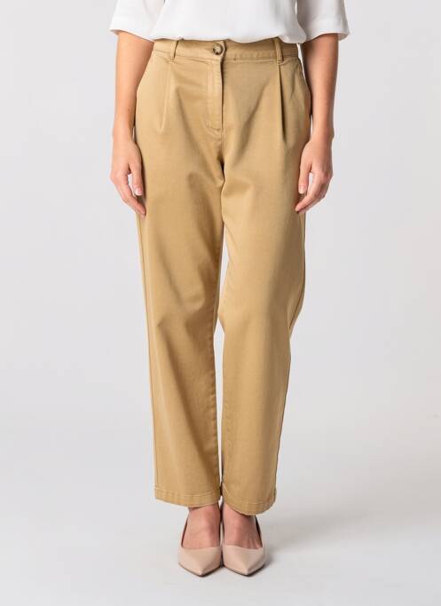 Pantalon drept închidere cu fermoar sub clapetă cu nasturi bej GARCIA femme