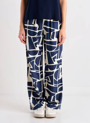 Pantalon larg țesătură poplin mărime normală albastru B.YOUNG femeie