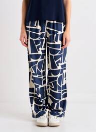 Pantalon larg țesătură poplin mărime normală albastru B.YOUNG femeie