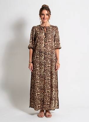 Rochie lungă croială cambrată mâneci 3/4 maro KAFFE femeie