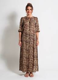 Rochie lungă croială cambrată mâneci 3/4 maro KAFFE femeie