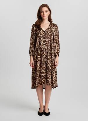 Rochie midi țesătură crep bretele subțiri maro KAFFE femeie