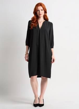 Rochie scurtă mâneci 3/4 mâneci 3/4 negru HALOGENE femeie
