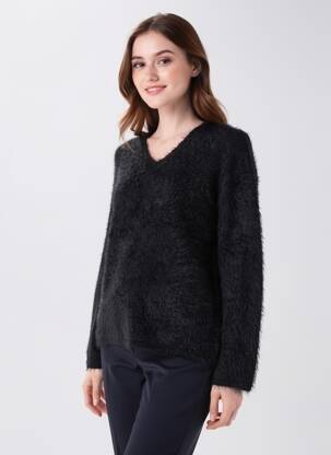 Pulover guler în v mâneci lungi negru MARBLE femme