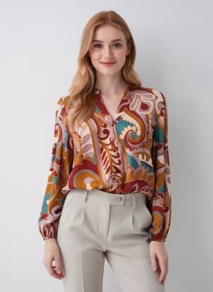 Bluză țesătură poplin mâneci lungi roșu HALOGENE femeie