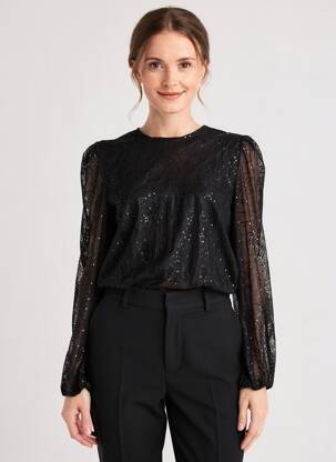 Top croială cambrată mâneci lungi negru KAFFE femeie