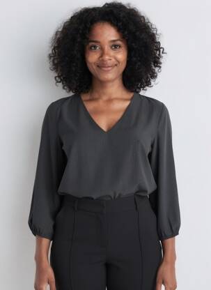 Bluză țesătură poplin mâneci lungi negru KAFFE femeie