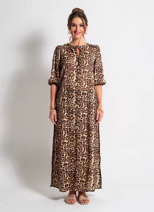 Rochie lungă croială cambrată mâneci 3/4 maro KAFFE femme