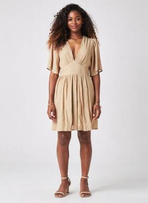 Rochie midi mâneci scurte mâneci scurte bej GOA femeie