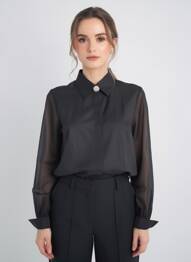 Cămașă croială dreaptă mâneci lungi negru LARA femme