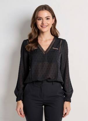 Bluză mâneci lungi mâneci lungi negru M & G MONOGRAM femeie