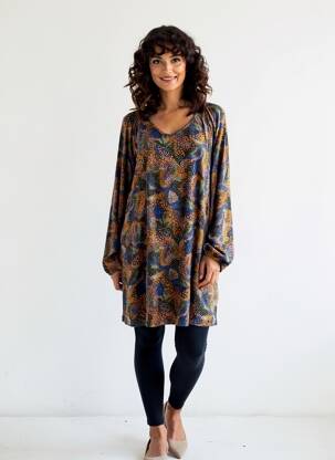 Rochie midi imprimeu fantezie mâneci lungi albastru CISO femeie
