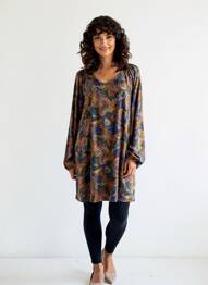Rochie midi imprimeu fantezie mâneci lungi albastru CISO femme