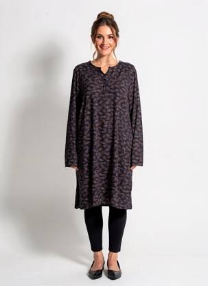 Rochie midi imprimeu fantezie mâneci lungi negru CISO femeie