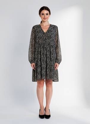 Rochie midi imprimeu fantezie mâneci lungi negru LA FEE MARABOUTEE femeie