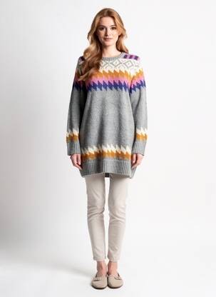Rochie pulover croială dreaptă mâneci lungi gri CISO femme