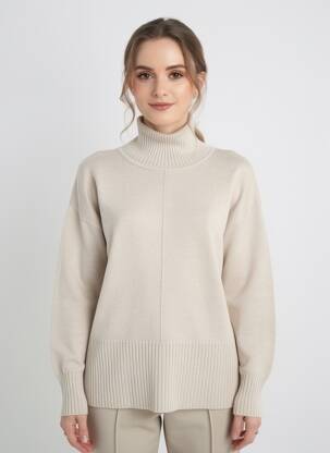 Pulover cu guler înalt croială dreaptă mâneci lungi bej JENSEN femeie