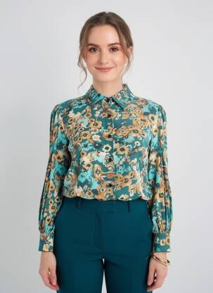 Cămașă imprimeu fantezie mâneci lungi verde COULEURS DU TEMPS femeie