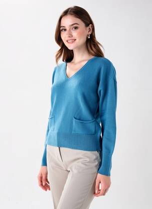 Pulover croială cambrată mâneci lungi albastru L'ATELIER D'ANNA femeie