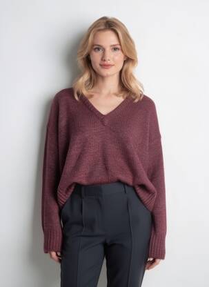 Pulover țesătură melanj mâneci lungi roșu KAFFE femeie