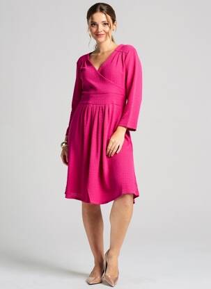 Rochie midi țesătură crep mâneci lungi roz JOY'S PARIS femeie