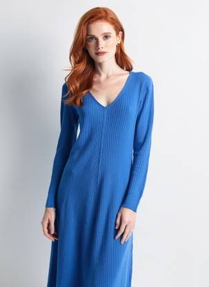 Rochie midi mâneci lungi mâneci lungi albastru FINERY femeie