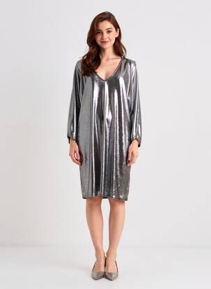 Rochie midi mâneci lungi mâneci lungi argintiu NEW FEELING femeie