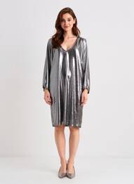 Rochie midi mâneci lungi mâneci lungi argintiu NEW FEELING femme