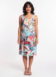 Rochie midi imprimeu fantezie fără mâneci albastru FRANCE RIVOIRE femme