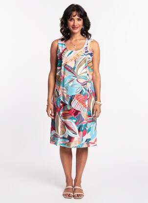 Rochie midi imprimeu fantezie fără mâneci albastru FRANCE RIVOIRE femme
