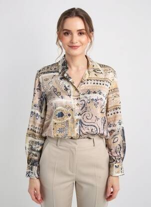 Cămașă țesătură crep mâneci lungi bej UNIKA femme